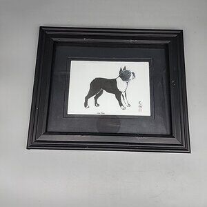 Framed Lucy Wang Boston Terrier Dog Print On Rice Paper USA 10x12